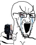 angry bloodshot_eyes crying firearm glasses gun hand holding_gun holding_object holding_pistol open_mouth pistol soyjak stretched_mouth stubble variant:soyak weapon // 785x1000 // 142.3KB