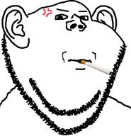 anger_mark cigarette ear irritated looking_at_you open_mouth smoking soyjak stubble variant:impish_soyak_ears white_background // 598x619 // 66.8KB