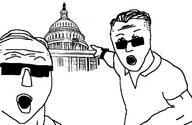 2soyjaks arm capitol clothes glasses hair hand open_mouth pointing soyjak sunglasses united_states variant:two_pointing_soyjaks // 692x450 // 48.8KB