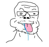 closed_mouth drool glasses mustache oekaki smile soyjak stubble tongue variant:a24_slowburn_soyjak // 604x578 // 6.5KB