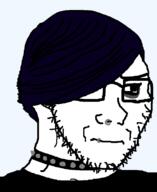 choker clothes concerned emo_hair frown glasses goth hair nose_piercing nose_ring soyjak spike stubble variant:soyak // 632x775 // 19.7KB