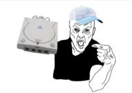 arm cap clothes dreamcast ear hand hat holding_object open_mouth pointing sega tshirt variant:unknown // 949x668 // 240.2KB