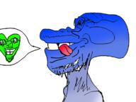 2soyjaks blue_skin calm glasses green_skin heart monkey smile soyjak speech_bubble stubble tongue variant:tronics_soyjak variant:unknown // 1125x842 // 192.4KB