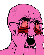 arm blood bloodshot_eyes crying eyelids eyes finger glasses hand open_mouth pink_skin pulling_eyelids rage red_eyes series:pink_rage stressed stubble variant:soyak // 644x800 // 330.5KB