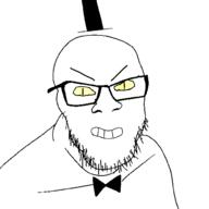 bill_cipher bowtie cartoon closed_mouth clothes disney evil glasses gravity_falls grin hat soyjak stubble variant:feraljak yellow_sclera // 1500x1500 // 71.4KB