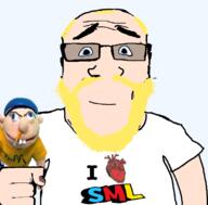 arm balding beard blonde_beard blue_eyes closed_mouth glasses hair hand holding_object i_love jeffy pencil retard smile sml soyjak subvariant:science_lover template text variant:markiplier_soyjak yellow_hair // 800x789 // 156.7KB