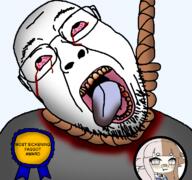 ack award badge blood_from_eyes bloodshot_eyes broken_teeth crying gacha gachafag gaycha glasses gore hanging meta:tagme rope rotten_teeth tongue variant:bernd // 768x719 // 232.4KB