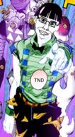 closed_mouth ear glasses hair higashikata_joshuu jojolion jojos_bizarre_adventure manga smile soyjak stand_(jojo) subvariant:chudjak_front text total_nigger_death variant:chudjak // 400x722 // 484.1KB