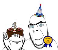 4 award birthday_hat birthdayhday cake candle chocolate_cake four glasses low_effort multiple_soyjaks smile stubble tears_of_joy variant:cobson variant:impish_soyak_ears wholesome // 2104x1804 // 758.7KB