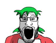 4chan anime clothes glasses green_hair hair open_mouth soyjak stubble variant:markiplier_soyjak yotsoyba // 1030x800 // 165.0KB
