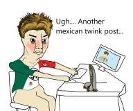 angry arm chair closed_mouth clothes computer dildo hair hand keyboard leg mexican_twink mexico necktie reddit sitting soyjak swastika table text twink variant:chudjak yellow_hair // 1150x964 // 184.5KB