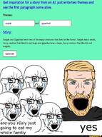 5soyjaks ai_generated artificial_intelligence bloodshot_eyes cannibalism crying eating furry glasses ifunny looking_at_you nordic_chad story text variant:soyak vore vorefag wordswordswords // 1080x1447 // 202.7KB
