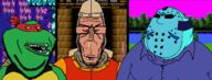 3soyjaks algae animal armor beard castle clothes crying crystal_lake dirk_the_daring dragon's_lair dragon's_lair_(1990) elevator forest friday_the_13th friday_the_13th_(1989) frown game glasses helmet jason_vorhees knight mask movie mucus mustache mutant nes ninja nintendo_entertainment_system no_eyebrows no_mouth no_nose no_pupils open_mouth pixel_art pixelated raphael retro shell sky soyjak stubble subvariant:euromutt subvariant:impish_amerimutt teenage teenage_mutant_ninja_turtles teenage_mutant_ninja_turtles_(nes) text tower tree turtle turtle_ninja variant:impish_soyak_ears variant:meximutt video_game water // 2162x824 // 896.0KB