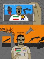 2023 2025 2soyjaks a_wyatt_mann arab arm award background beard blue_sky bomb bombing broken_screen brown_skin building closed_eyes closed_mouth clothes concrete crying current_thing destruction dirty_clothes explosion faded fire flag:iran flag:palestine gaza glasses hand happy_merchant holding_object holding_phone imminent_death iran irrelevant islam israel its_over jewish_nose jews kike kike_nose middle_east mudslim mudslime muslims new news noon old open_mouth palestine phone pisslam rebar rubble ruins sad screen shitskin smoke stubble subvariant:chudjak_front sun sunset sweating tear text tshirt variant:a24_slowburn_soyjak variant:chudjak war window // 1952x2616 // 163.7KB