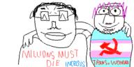 2soyjaks chud_troon_alliance closed_eyes closed_mouth communism friendship glasses hair incels.is millions_must_die mustache oekaki purple_hair smile stubble subvariant:chudjak_front text trans_flag trans_rights variant:bernd variant:chudjak // 500x250 // 38.8KB