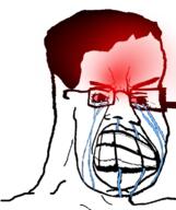angry bloodshot_eyes blush crying deformed distorted glasses hair soyjak variant:chudjak // 645x770 // 195.4KB