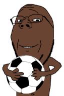 arm ball black_skin glasses hand holding_object smile soccer soyjak sport stubble subvariant:wholesome_soyjak variant:gapejak // 676x1021 // 50.7KB