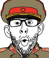 cap clothes communism glasses hammer_and_sickle hat kgb necktie soyjak star stubble uniform variant:nojak // 443x523 // 94.3KB