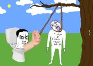 2soyjaks angry bloodshot_eyes chud closed_mouth cloud crying drawn_background glasses hair hanging holding_object holding_rope lynching mustache open_mouth purple_hair rope skibidi_toilet soyjak stubble sun toilet tongue tree variant:bernd variant:chudjak yellow_teeth // 2100x1500 // 647.2KB
