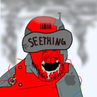 angry antenna apple_(company) barcode cyborg drool open_mouth red_skin smoke soyjak stubble variant:feraljak virtual_reality wires // 1500x1500 // 485.5KB