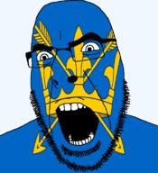 angry arrow british crown england flag flag:suffolk glasses hair looking_to_the_left open_mouth soyjak stubble suffolk teeth thick_eyebrows united_kingdom variant:cobson // 721x789 // 140.7KB