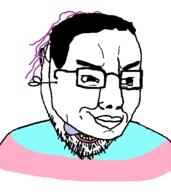 chud closed_mouth glasses hair mask meta:tagme open_mouth smile smug soyjak stubble tranny transgender_flag variant:bernd variant:chudjak // 434x486 // 825.8KB