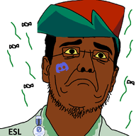award badge blue_hair boyfriend_(friday_night_funkin') brown_skin cap clothes discord esl flies fnf_pedo glasses hat looking_at_you pedro_sanchez sad spain stinky stubble sweating variant:sanchezjak white_background wrinkles yellow_sclera // 900x900 // 64.8KB