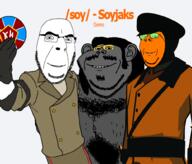 3soyjaks arm chest_hair closed_mouth clothes ear froot glasses grey_skin hair hairy hat holding_object kolyma meta:tagme orange_skin pubic_hair smile soot soot_colors soy_(soyjak_party) soyjak_party stubble subvariant:wholesome_soyjak variant:cobson variant:gapejak variant:impish_soyak_ears // 1000x856 // 358.8KB