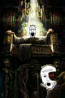 cherub cyborg emperor_of_mankind golden_throne looking_at_you ms_paint mummy robe servitor throne variant:markiplier_soyjak variant:two_pointing_soyjaks warhammer // 1080x1620 // 352.0KB