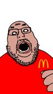 aliased amerimutt beard glasses mcdonalds mutt open_mouth red_shirt teeth variant:unknown // 576x1024 // 43.4KB