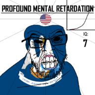 angry animal bald bird black_eyes black_hole black_sclera blood clenched_teeth closed_mouth cracked_teeth drool ear flag flag:united_states glasses hair iq iq_bell_curve louisiana mustache nightmare_fuel no_pupils pelican profound_mental_retardation retard soyjak star_(symbol) state stubble text united_states variant:feraljak wrinkles // 1024x1024 // 169.0KB