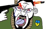 bloodshot_eyes crying ear glasses gun nazism oink open_mouth rope soyjak suicide swastika tongue ukraine variant:angry_soyjak volodymyr_zelenskyy // 800x513 // 134.5KB