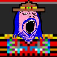 blue_hair clothes glasses grey_eyes hair hat knowyourmeme mustache open_mouth pixel_art r_place soyjak stubble variant:gapejak vinluv // 680x680 // 272.8KB