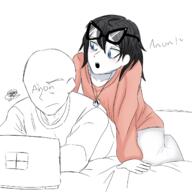 anon arm blue_eyes clothes computer female hair hand laptop soyjak text variant:soytan // 1378x1378 // 632.0KB