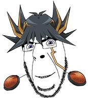 alternate blue_eyes full_head glasses hair looking_at_you smile soyjak stubble variant:cobson yugioh yusei // 974x1078 // 367.5KB