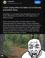 agender_(reddit) crying faggot forest nikocado_avocado open_mouth reddit sound soyjak stubble text variant:rupturejak video // 492x624, 89s // 2.1MB
