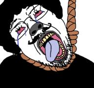 BiggityBiggityBoo ack afro bloodshot_eyes clothes crying mustache nigger rope suicide tranny variant:bernd white_skin yellow_teeth // 768x719 // 26.2KB