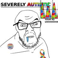 autism autistic badge cross_eyed drool graph iq iq_bell_curve please_be_paitent_i_have_autism puzzle_piece retarded variant:feraljak // 1024x1024 // 350.9KB