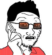 Sonny_(need_for_speed_most_wanted_2005) glasses hand holding_object holding_phone open_mouth phone scared soyjak stubble subvariant:soyak_(concerned) variant:soyak // 795x849 // 211.0KB