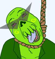 ack alien bloodshot_eyes calliope_(homestuck) cherub_(homestuck) clothes crying glasses green_skin hanging homestuck kamina_glasses no_nose noose scp-2721 scp-2721-lyre scp_foundation suicide suit sunglasses teeth tongue tranny variant:bernd variant:gapejak yellow_teeth // 650x703 // 112.6KB