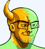biz_(4chan) bull ear glasses gold green_skin horn nose_piercing soyjak stubble variant:nujak // 1000x1102 // 306.9KB