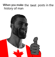 beard buff canada clothes ear flag grey_skin hair hand leaf looking_to_the_right nas:gigachad smile text thumbs_up tshirt white_background // 481x496 // 69.3KB