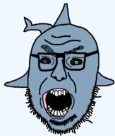 angry black_sclera blue_skin crooked_teeth glasses open_mouth series:animaljaks shark soyjak stubble template variant:volcanojak // 677x799 // 20.3KB