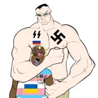 black_skin brown_skin buff chud nazism oink open_mouth russia russo_ukrainian_war schutzstaffel swastika tattoo tranny ukraine white_skin // 2048x2048 // 1001.7KB