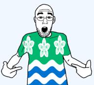 arm british clothes cumberland ear england flag flag:cumberland flower glasses hair hand open_mouth plant pointing soyjak stubble teeth tshirt united_kingdom variant:shirtjak // 1236x1118 // 148.3KB