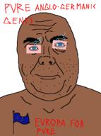 animated aryan bald blue_eyes chin detailed double_chin euromutt europa europe european_union evropa eyebrows fake_aryan fat flag:european_union head lightning photoshop red_text shitskin smile torso variant:alicia wrinkles // 1000x1346 // 81.1KB