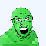 angry emerald emerald_(namefag) glasses green_skin hair he_will_always_be_a_gem jacksepticeye looking_at_you meta:namefags meta:self_insert mustache open_mouth series:emeraldjaks soyjak stubble teeth template variant:feraljak // 1500x1500 // 251.0KB