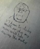 closed_mouth drawing frown glasses irl redraw soyjak stubble text variant:gapejak // 2992x3683 // 1.9MB