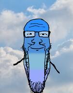 barneyfag blue calm closed_mouth cold cool don_turtelli glasses irl_background sky smile soyjak stretched_chin stubble variant:markiplier_soyjak // 785x1000 // 177.9KB