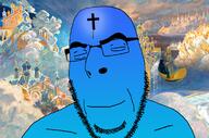 blue_skin calm christianity church closed_eyes closed_mouth cross eastern_orthodox glasses hair orthodox_cross painting soyjak stubble variant:cobson // 1167x773 // 906.2KB